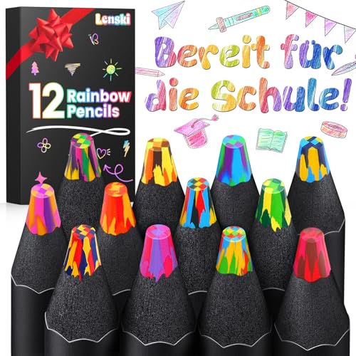 Lenski Regenbogenstifte Kinder Einschulung Mädchen 12 Farben Buntstifte Kinder Schultüte Füllung, Mitgebsel Kindergeburtstag, Pustestifte, Zauberstifte,Regenbogenstifte Bastelset Kinder ab 6 Jahren