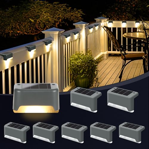 GIGALUMI Solarlampen für außen, 8 Stück Treppenleuchtung, Solar Zaunlichter, Gartenleuchten, wasserdicht Solarleuchten für Balkon, Treppen, Terrassen, Zaun, Hof, Patio (Grau, Warmweiß)