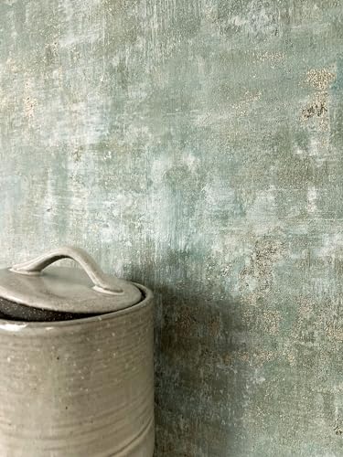 Newroom Tapete Grün Vlies Betonoptik - Industrial Putzstruktur Metallic Glanz für Wohnzimmer Schlafzimmer
