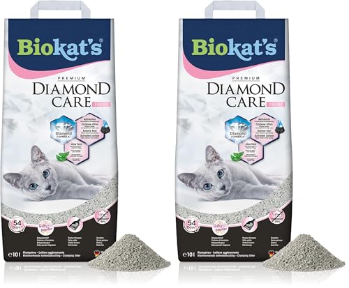 Biokat's Diamond Care Fresh Katzenstreu mit Babypuder-Duft - Feine Klumpstreu aus Bentonit mit Aktivkohle und Aloe Vera - 1 Sack (1 x 10 L) (Packung mit 2)