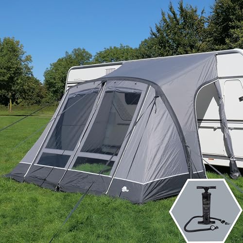 your GEAR Luftvorzelt Vicenza 350E AIR - aufblasbares Vorzelt 350 x 250 cm Wohnwagenvorzelt mit UPF 50+ Sonnenschutz und 5000 mm Wassersäule, graues Teilvorzelt Reisevorzelt Zelt inkl. Luftpumpe