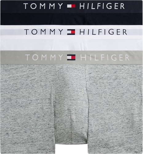 Tommy Hilfiger Herren 3er Pack Boxershorts Trunks mit Logobund, Mehrfarbig (Grey Htr/White/Desert Sky), XL
