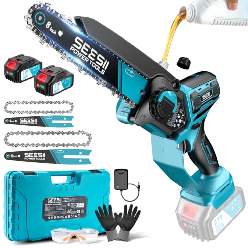 SEESII 6&8 Zoll Akku Kettensäge, Brushless Mini Kettensäge für Holz - 1000W