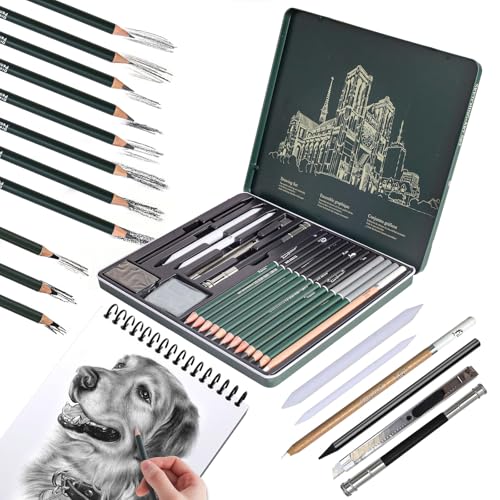 Gnaxyzthor 19 Stück Skizzen Zeichen Bleistift Set, Ideal zum Schattieren für Zeichnen Skizzieren Anfänger und Künstler, Skizzen Zeichen Bleistift, Basissortiment Graphite Set im Metalletui