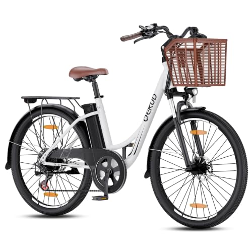 Qekud E-Bike Damen/Herren, 26 Zoll Elektrofahrrad mit Fahrradkorb, Citybike Trekkingrad mit 36V 13Ah Akku, Weiß