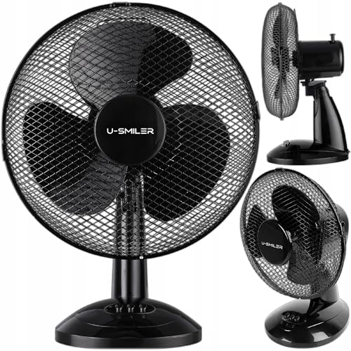 U-SMILER Tischventilator sehr Leise 20W, Ø 28 cm, Ventilator Klein mit Oszillation, 2 Stufen, Höhenverstellbar, Ventilator Leise Schlafzimmer oder Büro, Standing Fan, Klimaanlage Alternative