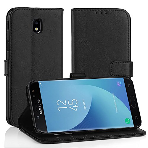 Simpeak Hülle Kompatibel mit Samsung Galaxy J5 2017, Handyhülle Kompatibel für Galaxy J5 2017 Leder Flipcase [Kartensteckplätze] [Stand Feature] [Magnetic Closure Snap], Schwarz