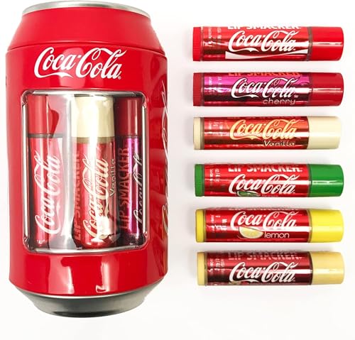 Lip Smacker, Coca-Cola Lippenbalsam-Sortiment, Feuchtigkeitsspendender, duftender Lippenbalsam in Sammlerdose, Geschenkset für Mädchen, 6 Coca-Cola-Geschmacksrichtungen