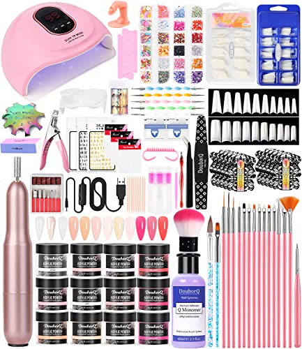 Nagelstudio Set, Acrylpulver mit 60ml Acryl Liquid,Nagelfräser für Gelnägel mit UV Lampe für Gelnägel set, Nageldesign Nagelset Nail Art Geschenke Frauen