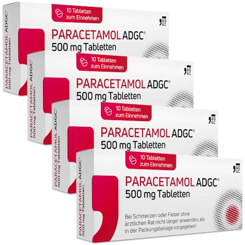 PARACETAMOL ADGC® 500 mg - 4x 10 Stück – Tabletten bei leichten bis mäßig starken Schmerzen und Fieber - für Erwachsene und Kinder ab 4 Jahren - laktosefrei