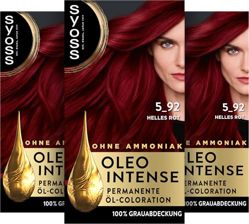 Syoss Oleo Intense Öl-Coloration 10-50 5-92 Helles Rot Stufe 3 (115 ml), dauerhafte Haarfarbe mit pflegendem Öl, Coloration ohne Ammoniak