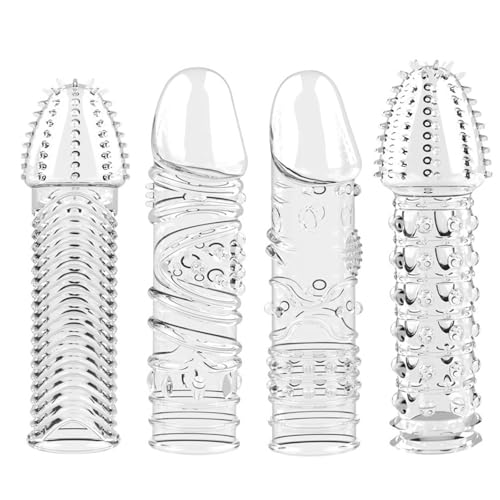 Penis Cock Sleeve 4 In 1 Penishüllen Penisverlängerung Penishülle Penismanschette Penies.Verlängerung Silikon Penis Hülle Pension Manschette Penismanschetten mit Noppen Penis-Überzieher Cocksleeves