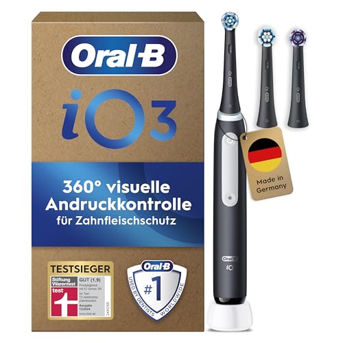 Oral-B iO Series 3 Plus Edition Elektrische Zahnbürste — Electric Toothbrush, Inkl. 3 Aufsteckbürsten, 3 Putzmodi für Zahnpflege, Designed by Braun, TESTSIEGER Stiftung Warentest (12-2024) — Schwarz