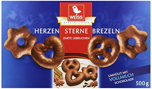Weiss Lebkuchen Herzen/ Sterne/ Brezeln Vollmilch, 500g