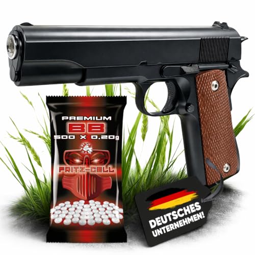 Fritz-Cell Set Airsoft Pistole FC13 schwere Ausführung Federdruck Softair Waffe 0,5 Joule 6 mm inkl. 500 Premium BB's 0,20g Munition