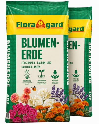 Floragard Blumenerde 80L (2x40L) Liter - Premium Universalerde mit Ton und Langzeitdünger - für Zimmerpflanzen, Terrasse und Garten