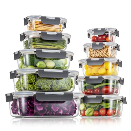 Fenger Glas Frischhaltedosen mit deckel Vorratsbehälterset,kühlschrank organizer Aufbewahrungsbehälter aufschnittboxen，meal prep gläser - luftdicht mikrowellengeschirr BPA-frei (10 Behälter)