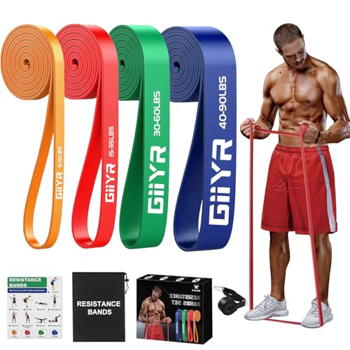 Giiyr fitnessbänder Widerstandsbänder mit 5 Stufen,Resistance Bands für Männer und Frauen,Fitnessband Set Trainingsbänder für Yoga, Pilates, Training,Klimmzughilfe, Krafttraining (4 Farben (5-90lbs))