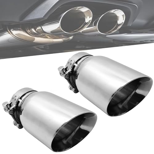 Auspuffspitzen, 170 mm Edelstahl Auto Auspuff mit Doppelwandigen Polierten Design Auslass Auspuffspitze mit 102 mm Luftauslass Schrägschnitt Schalldämpfer Spitze für 63 mm Endrohre (Silber, 2 Stück)