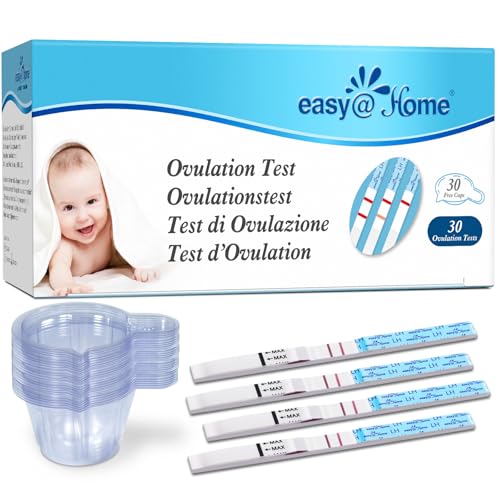 Easy@Home Ovulationstest-Streifen für Frauen mit Premom Tracker-App, Set aus 30 LH-Tests und 30 Urinbechern zur Verfolgung des Eisprungs