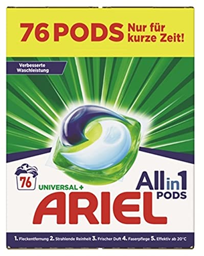Ariel Waschmittel All-in-1 PODS Universal 76 PODS – 76 Waschladungen, Ausgezeichnete Fleckentfernung selbst in kaltem Wasser, frischer Duft
