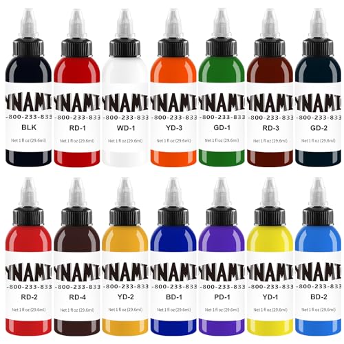 DLDN01 14 Farbtinten, Tätowiertinten, 14 Farben Tattoo-Tinte, Aktivtinten, Farbmuster Tattoo-Tinte (30 ml)