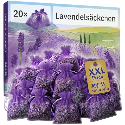 Lavendel Duftsäckchen Kleiderschrank: 20x Echter Lavendel getrocknet – Das Original - Mottenschutz für Kleiderschrank bei Kleidermotten – Auto Duft, Raumduft, Schrank Duft – Inovida Lavendelsäckchen