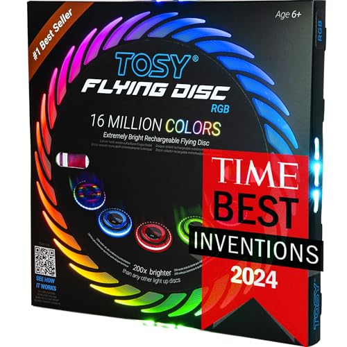 TOSY Flying Disc – 108 RGB-LEDs (Mehrfarbig), hell, Smart-Modi, Outdoor-Spielzeug für Kinder & Erwachsene, Auto-Aufleuchten, wiederaufladbar, wasserdicht, 175 g