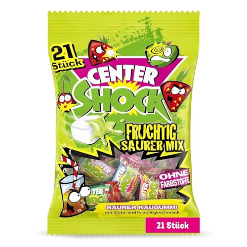 Center Shock Sour Mix, Packung mit 21 extra-sauren Kaugummis, verschiedenen Sorten mit Cola- & Frucht-Geschmack, geeignet für Geburtstag, Weihnachten & Halloween, 84g