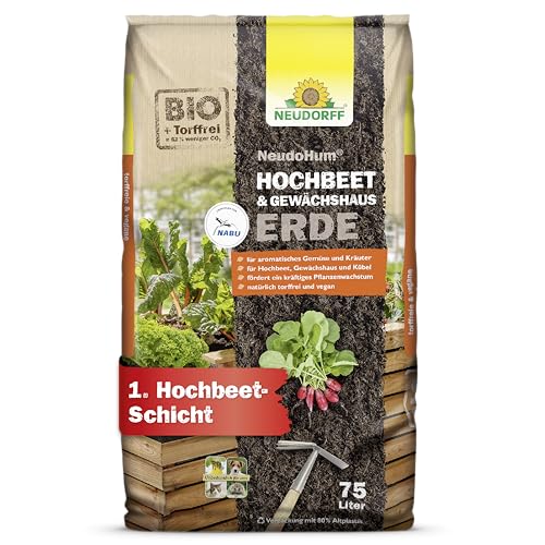 Neudorff NeudoHum HochbeetErde 75L torffreie GewächshausErde - Bio-Erde für leckeres Gemüse und aromatische Kräuter - 100% vegan - für 4 Wochen vorgedüngt
