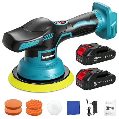 Poliermaschine Auto für Makita 18V LXT Akku,150mm Exzenterpolierer mit 2×21V 2000mAh Batterien, 3 Geschwindigkeiten Polierset für Auto Detailpflege, Boot & Lackkorrektur