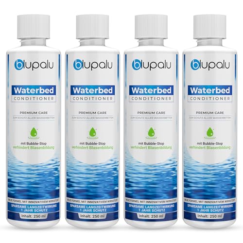 blupalu Wasserbett Conditioner Premium Care – 4x 250ml – Wasserbetten Konditionierer gegen Gerüche & Algen, Pflege für alle Wassermatratzen & Systeme aller bekannten Hersteller