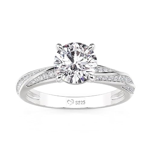 Damen Moissanit Ring Rundschliff Diamant Solitärring Klassisch Knoten Verlobungsring 925 Sterling Silber Ehering mit Stein Ewigkeitsring für Versprechnung Valentinstag Hochzeit (Silber, 54(17.3))