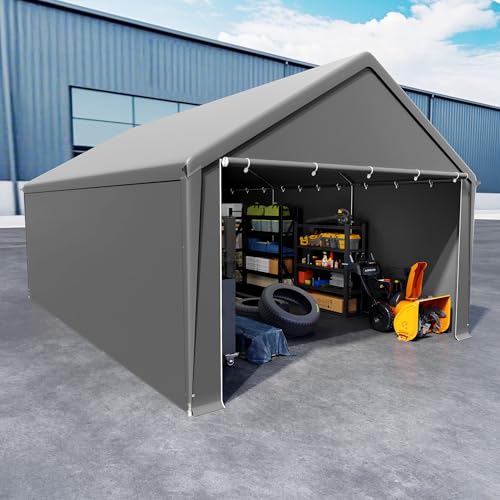 MAYTIIMO Carport Lagerzelt 4x6m Grau, Stahlgestell verzinkt, PE Plane 200g/m² wasserdicht UV Schutz, inkl. Seitenplanen, Dachverstärkung & Zubehör für Fahrzeuge und Lagerung