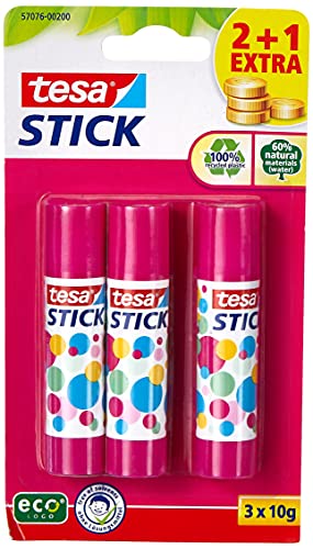 tesa Stick ecoLogo - Geruchsneutraler Klebestift für Papier und Pappe - Lösungsmittelfrei und Umweltschonend - 3 x 10 g