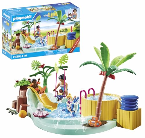 PLAYMOBIL MyLife 71529 Promo Pack Kinderbecken mit Whirlpool, Wasserspaß im Planschbecken, inklusive Wellenrutsche, Federwippe und Babyschaukel, detailreiches Spielzeug für Kinder ab 4 Jahren