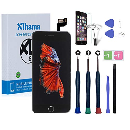 Xlhama Ersatzbildschirm Touchscreen LCD Display Kompatibel für iPhone 6 Plus Schwarz 5,5'' mit Reparaturwerkzeug,Frontkamera,Proxidationssensor, Lautsprecher, Folie aus Hartglas