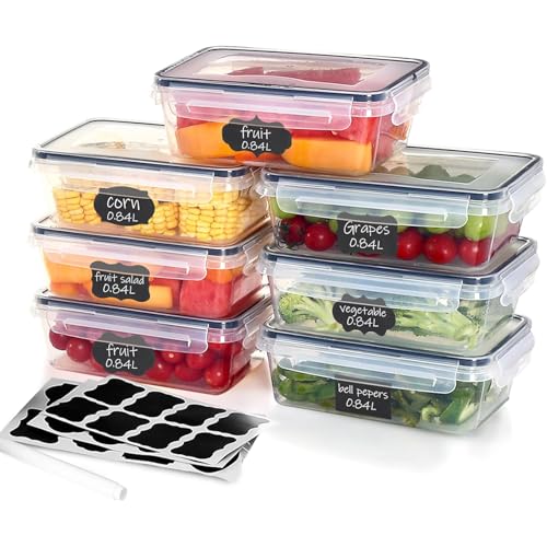 Goldeluxe 7 x 840 ml Frischhaltedosen mit Deckel aus Kunststoff in Mittelgröße, Gefrierdosen, Essensboxen, BPA-frei Und 100% Luftdicht, Transparent, Meal Prep Boxen