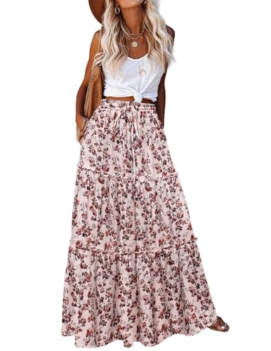 Hotouch Rock Langer Damen Elegant Röcke Hohe Taille Maxirock Z-Blumen-A XL