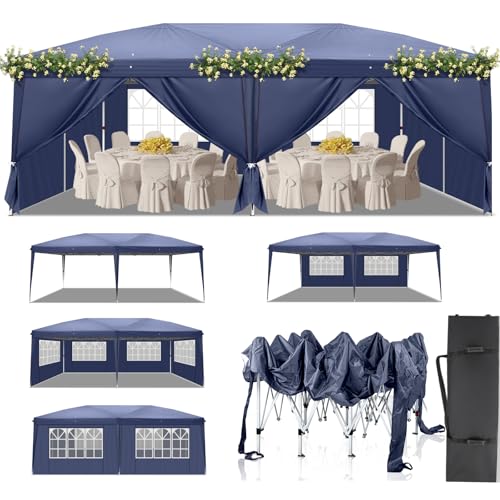 LEADZM Pavillon 3x6m Pop-up Wasserdicht Faltpavillon,Winterfest,Höhenverstellbar,UV Schutz 50+,Gartenzelt,Partyzelt,Stahlrahmen,mit 6 Seitenteilen,für Garten,Party,Camping,Blau