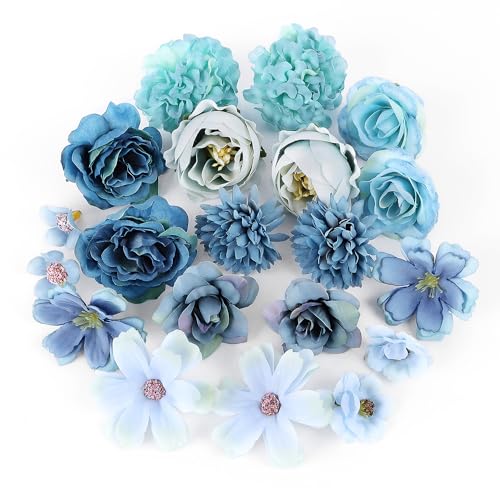 GUOSIYAO Künstliche Blumenköpfe Künstliche Blüten 20Stk Kunstblumen Blumenköpfe Kunstblumen Seidenblumen Dekoblumen Künstlich Für Party DIY Braut Hochzeit Blumenarrangements Combo Deko (Blau)