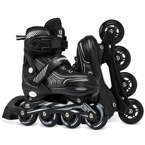 CROXER Optima Inline Skates Inliner für Kinder Erwachsene verstellbar (Black, 39-42 (24cm-26,5cm))