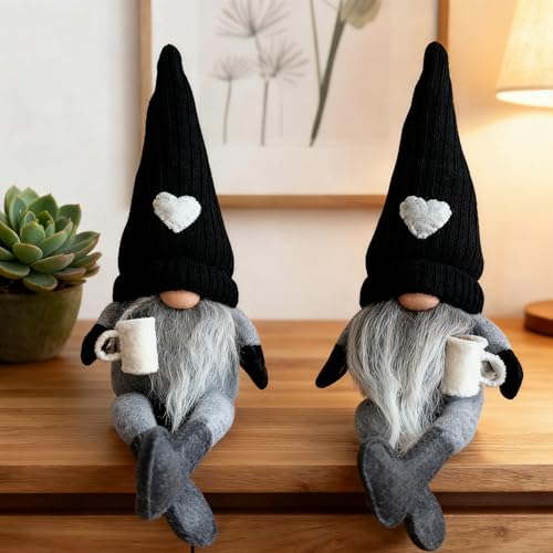 Maritown Kaffee Gonks Plüsch Dekor, Handgemachte Kaffeebar GNOME Dekor Bauernhaus Schwedisch Tomte GNOME für Cafe Küche Home Office Dekorationen (Black-2pcs)