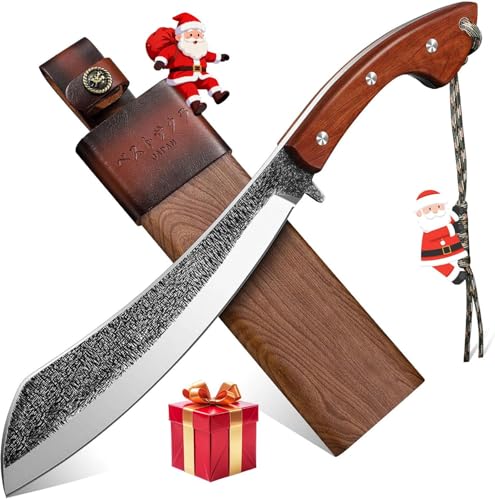 Golden Bird Outdoor Messer Survival Machete Großes Full Tang Design mit Holzgriff und Eichenholz-Scheide – Präzise Bushcraft Messer für Camping, Gartenarbeit und Überlebenssituationen- Geschenke