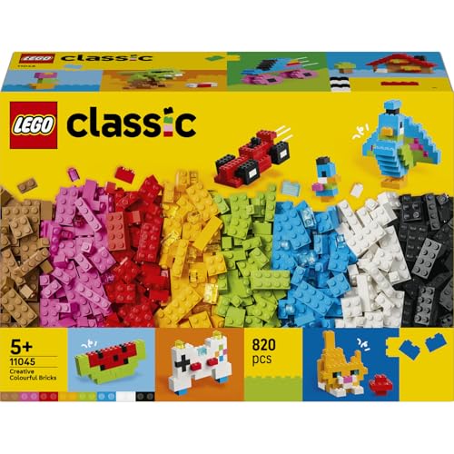 LEGO Classic Kreative Bunte Steine 11045 | Spielzeug ab 5 Jahren für Jungen, Lernspielzeug mit Dinosaurierfiguren & Fahrzeuge inkl. Flugzeug & Auto, Geschenk, 820 Teile
