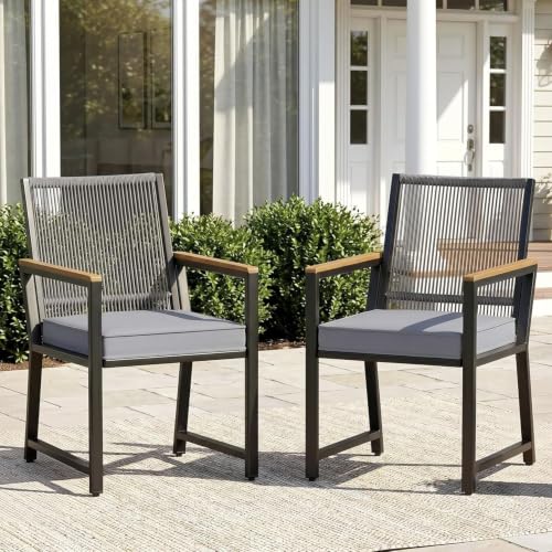 LIFERUN 2er Set Gartenstühle Rattan, Wetterfest, Balkonstuhl aus Metall