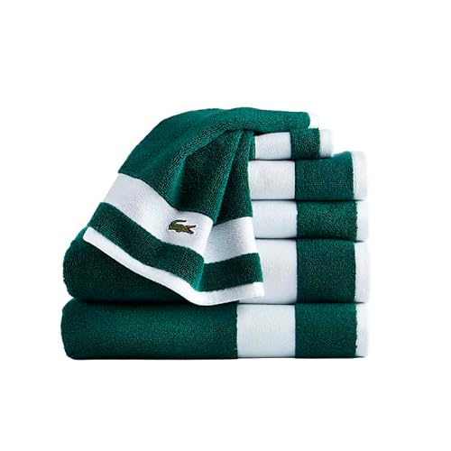 Lacoste Sport Stripe 6-teiliges Luxus-Baumwollhandtuch-Set - Hergestellt aus 100% weicher Supima-Baumwolle, saugfähig & schnelltrocknend, inklusive 2 Badetücher, 2 Handtücher, 2 Waschlappen