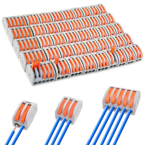 Diompirux 45 Stück Kabelklemmen Set(1 In 5 Out,1 In 3 Out,1 In 2 Out), 0.08-4mm² Elektro Lüsterklemmen mit Betätigungshebel, Kompakt Steckklemmen, für Massive, Litzenförmige,Flexible Drähte
