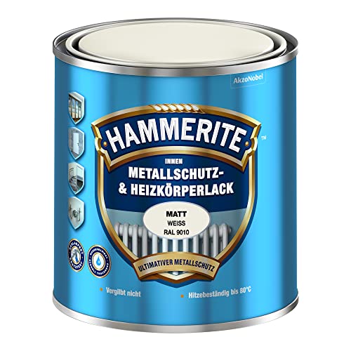 Hammerite Innen Metallschutz- und Heizkörperlack Matt, 3in1- Rostschutz, Reinweiß, 500 ml