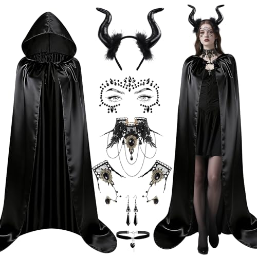 XIMISHOP Karneval Teufel Kostüm Damen Set, Halloween 8Stück Kostüm Set